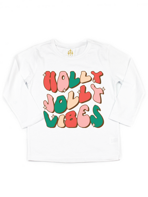 Holly Jolly Vibes Girls Long Sleeve Christmas Shirt