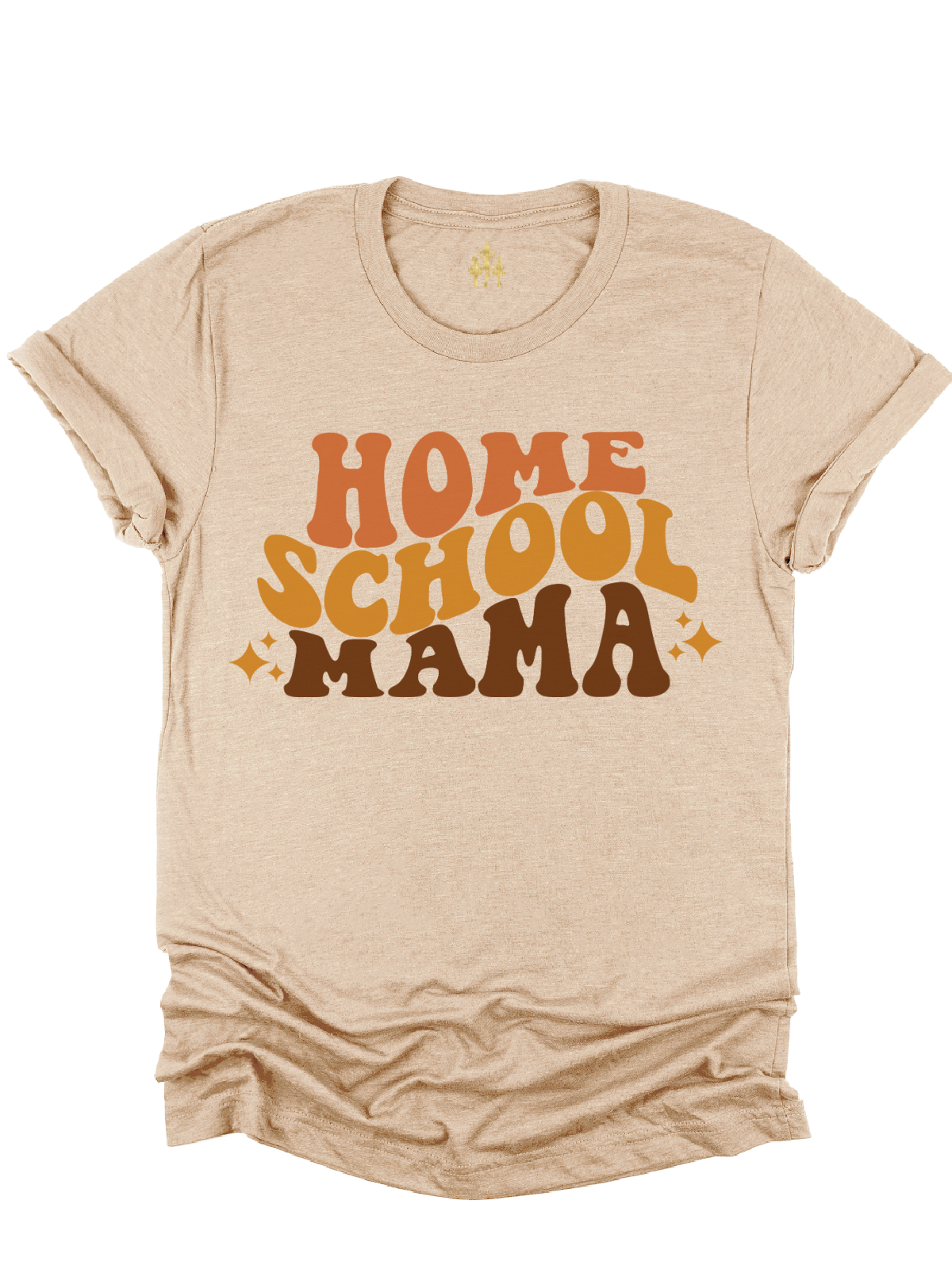 Homeschool Mama Adult Retro Shirt in Tan, White, and Black