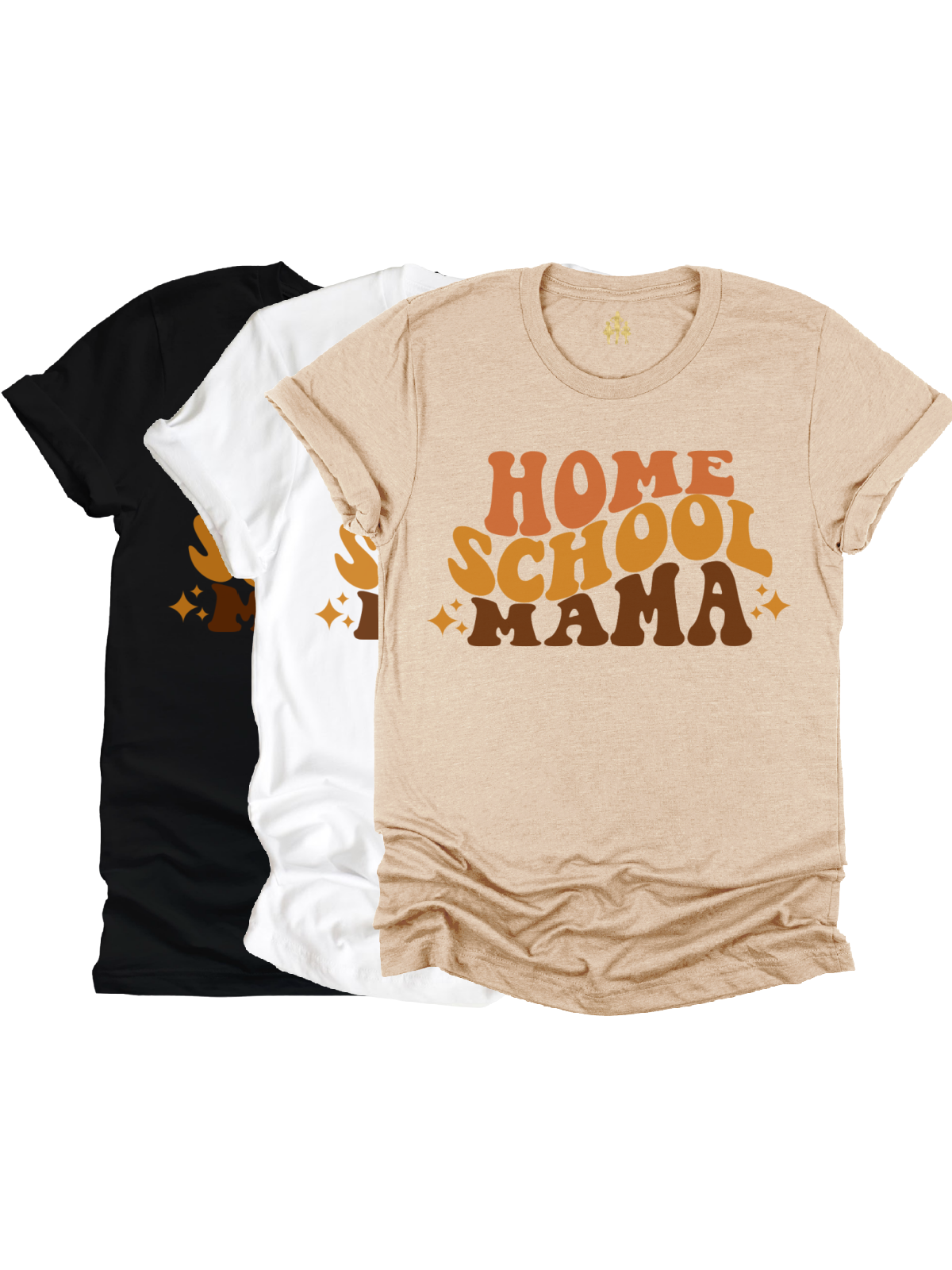 Homeschool Mama Adult Retro Shirt in Tan, White, and Black