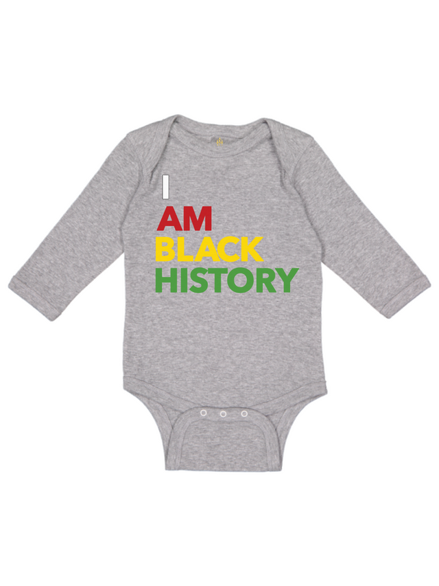 Long Sleeve Heather Gray Infant I Am Black History Baby Bodysuit