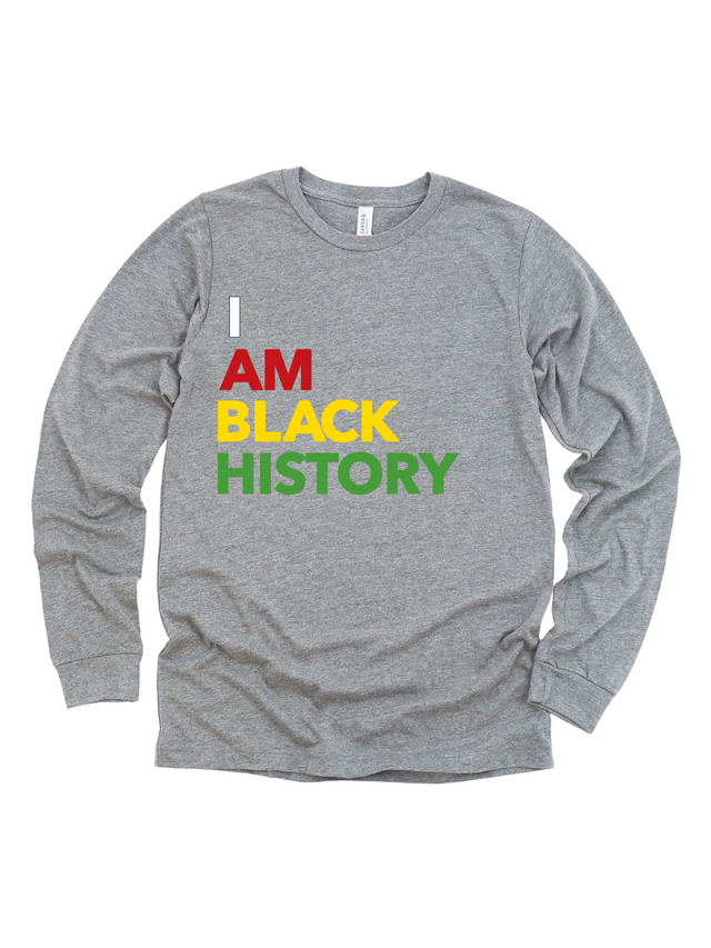 Long Sleeve Heather Gray Adult I Am Black History Adult Shirt