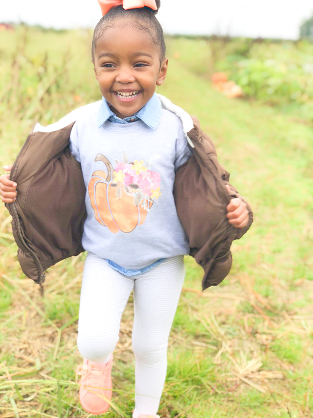 kids fall clothes floral pumpkin shirt