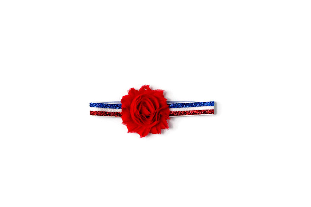 red white and blue glitter elastic baby girl headband