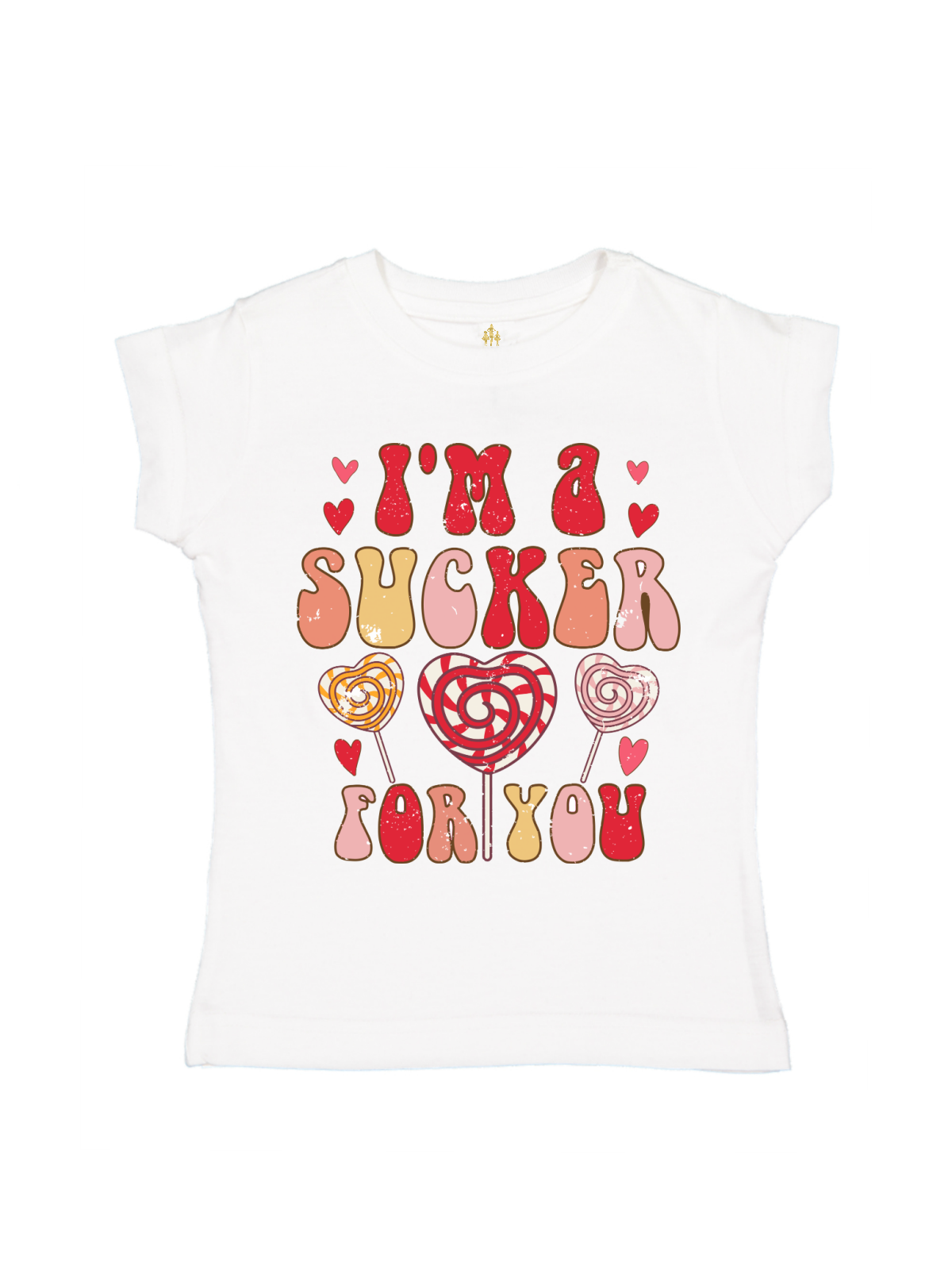 White long sleeve I'm a Sucker For You Cute Girls Valentine's Day Shirt with hearts and candy lollipops