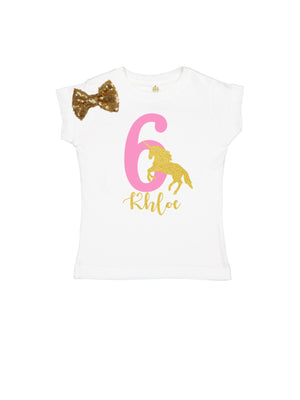 gold bow and unicorn birthday shirt