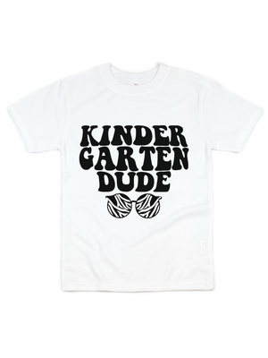 Kindergarten Dude Retro Sunglasses Kids Shirt in White