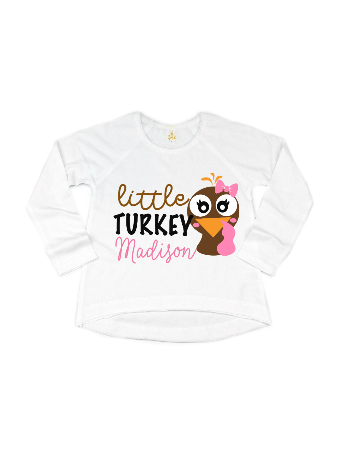 Little Turkey Girls Long Sleeve Thanksgiving Shirt