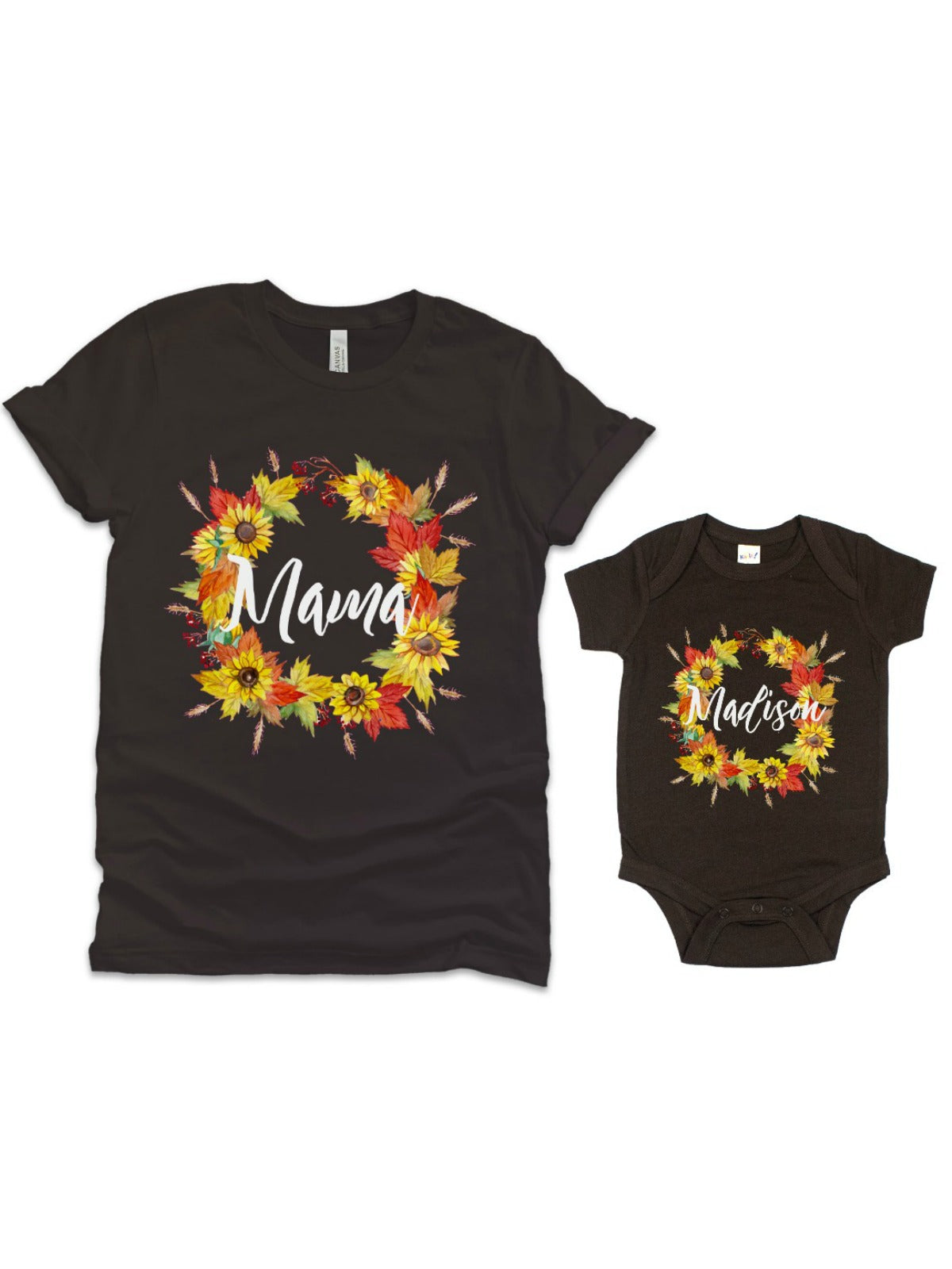 mommy and me fall sunflower wreath shirts set