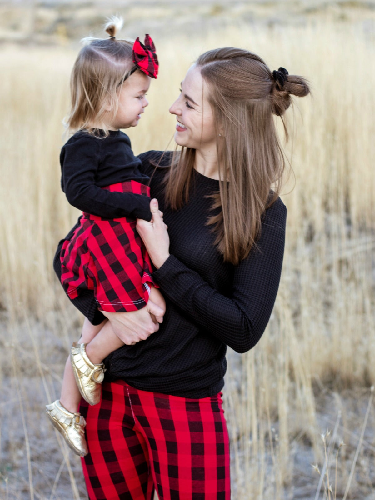 girls buffalo plaid red and black skirt