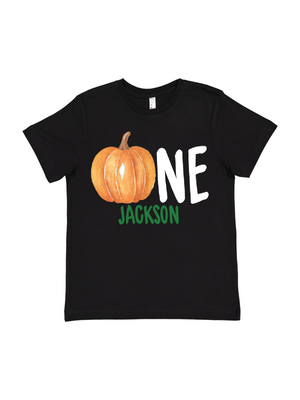 personalized first birthday pumpkin shirt in black