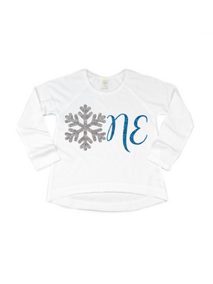 silver and blue ONE snowflake birthday shirt