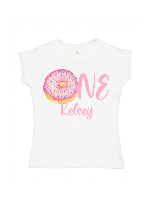 girls ONE birthday donut shirt 