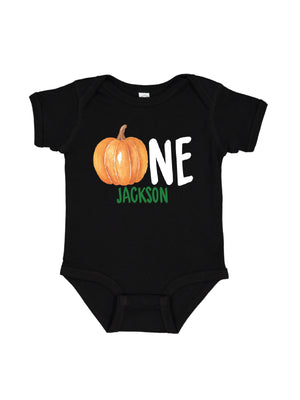 ONE pumpkin baby bodysuit in black short sleeve