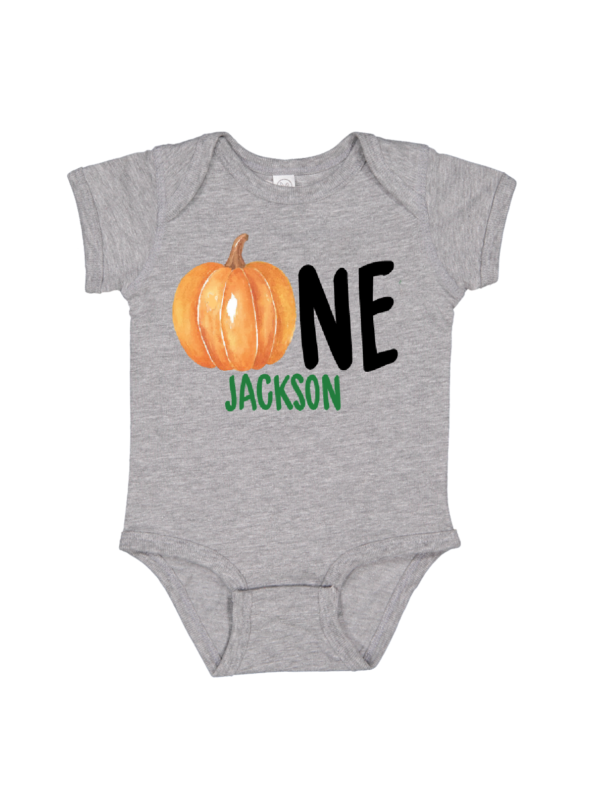 ONE pumpkin baby bodysuit in gray short sleeve