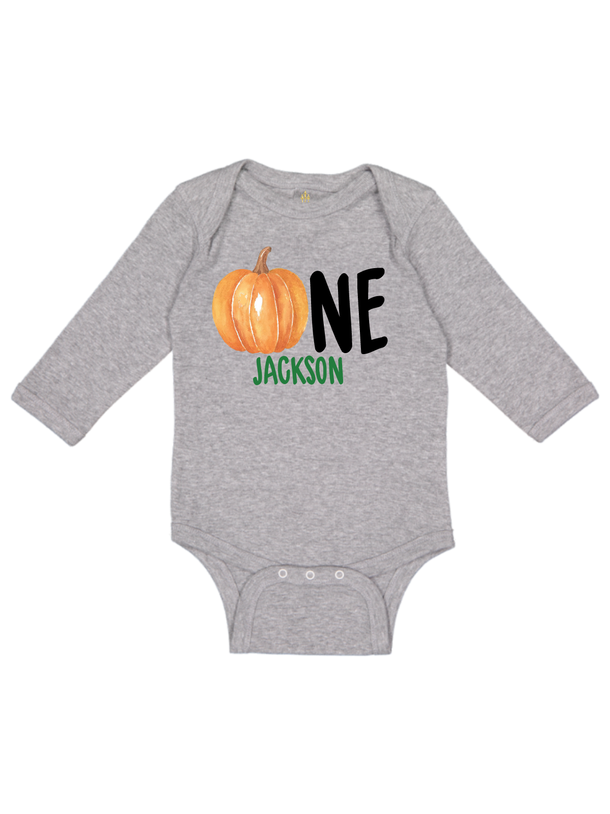 ONE pumpkin baby bodysuit in gray long sleeve