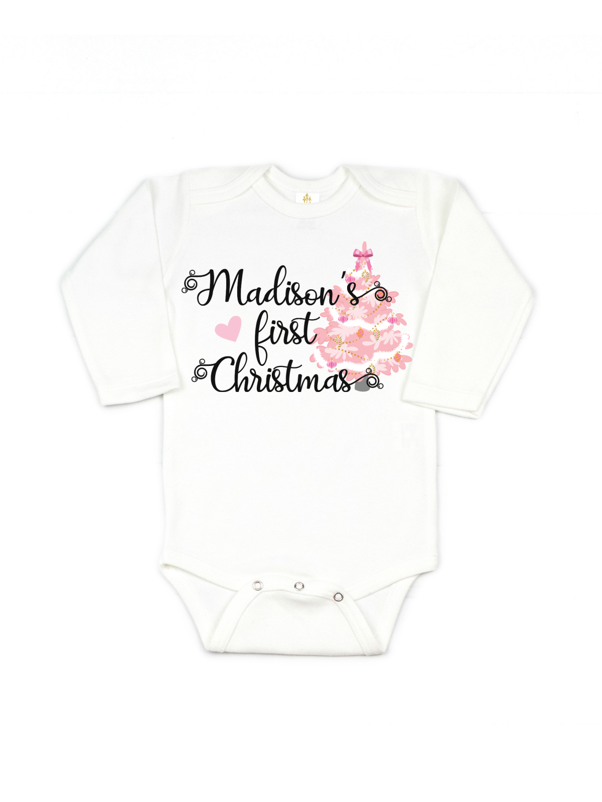 custom baby girl's first pink Christmas one piece