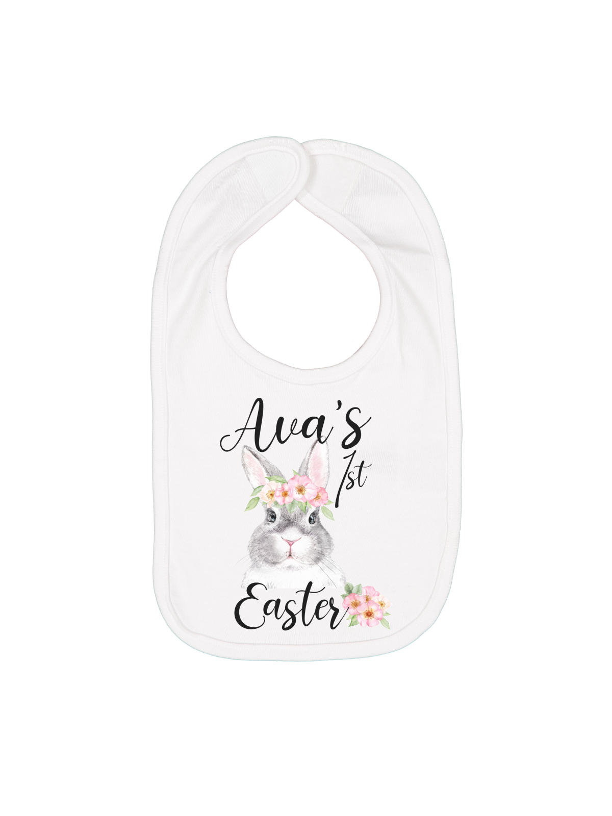 Personalized Baby Girl's First Easter Bib in White