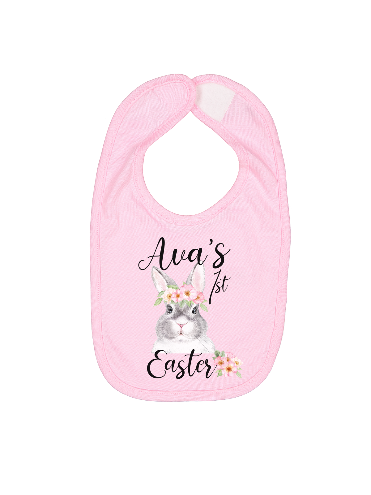 pink first Easter baby bib in pink