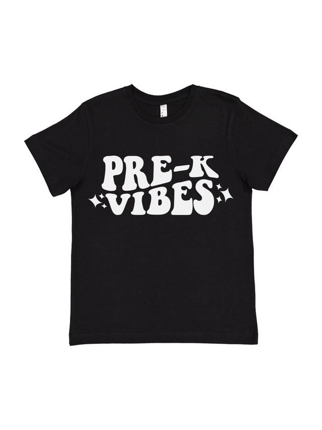 Black kids back to school shirt with white retro “PRE-K” text – first day tee for preschool