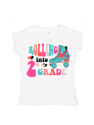 Rolling into 4th Grade Girls Skating Shirt in White