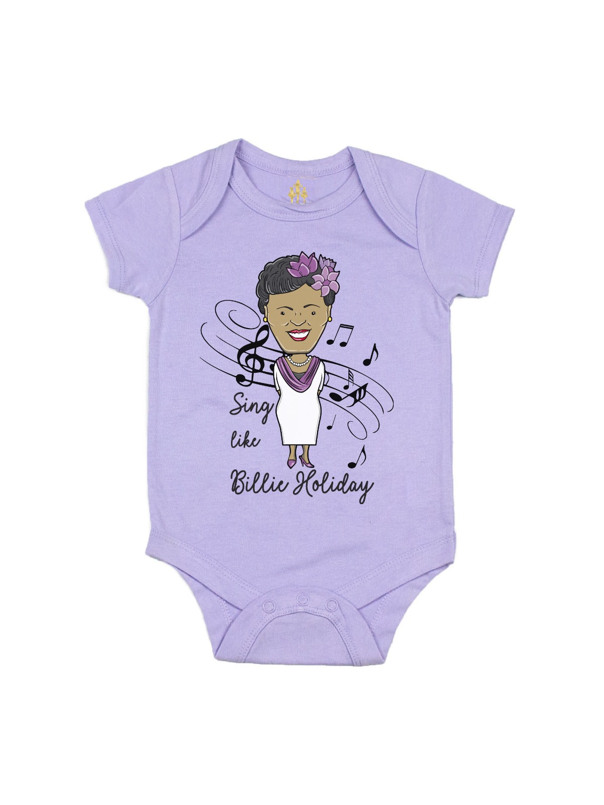 Sing like Billie Holiday Kids Black History Shirt in Lavender Purple with black music notes