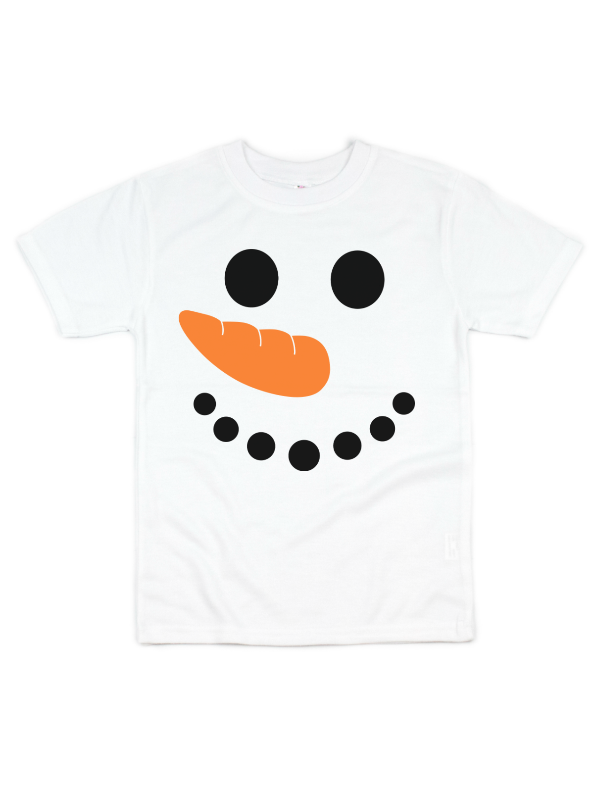 short sleeve white kids snowman face shirt