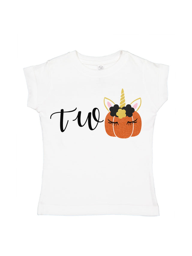 Short Sleeve White Girls Shirt Unicorn Pumpkin TWO