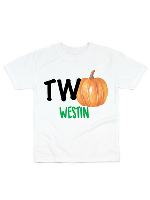 boys TWO pumpkin shirt in white