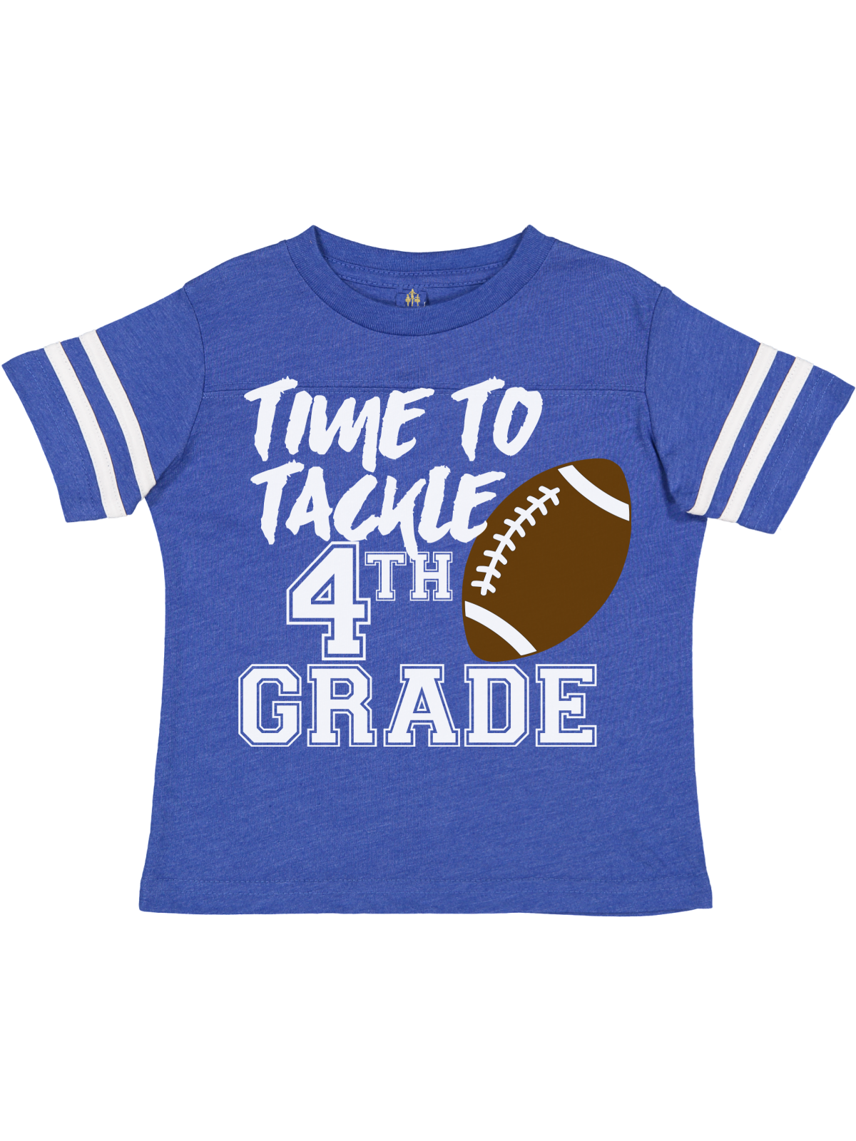 Time to Tackle 4th Grade Boys Blue and White Football Shirt