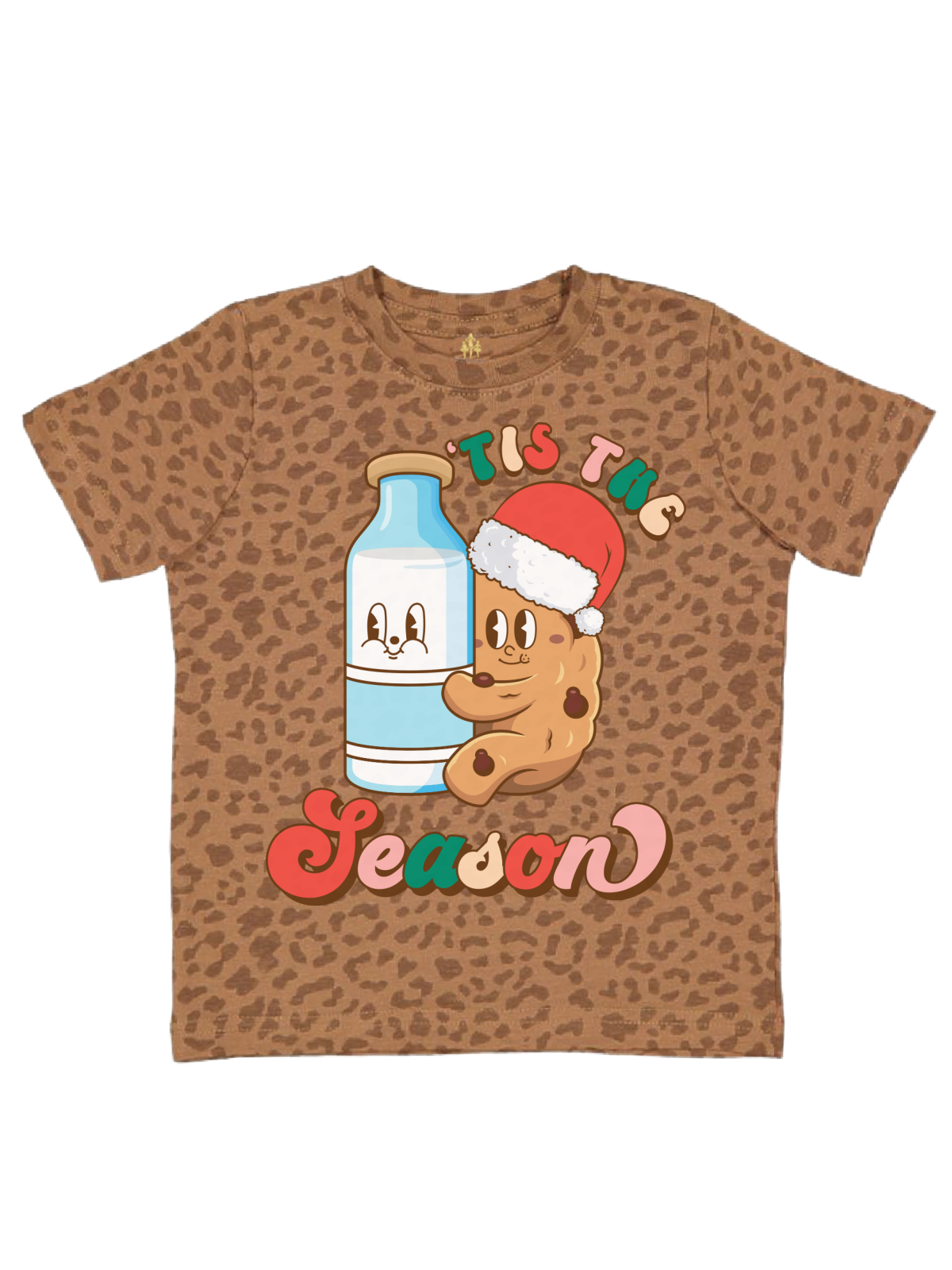 Tis the Season Kids Milk and Cookies Christmas Shirt - Leopard Print