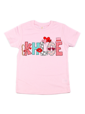 Kids Personalized Valentine's Day T-Shirt - Pink, White, Red