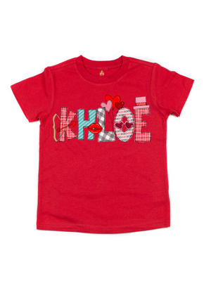 Kids Personalized Valentine's Day T-Shirt - Pink, White, Red