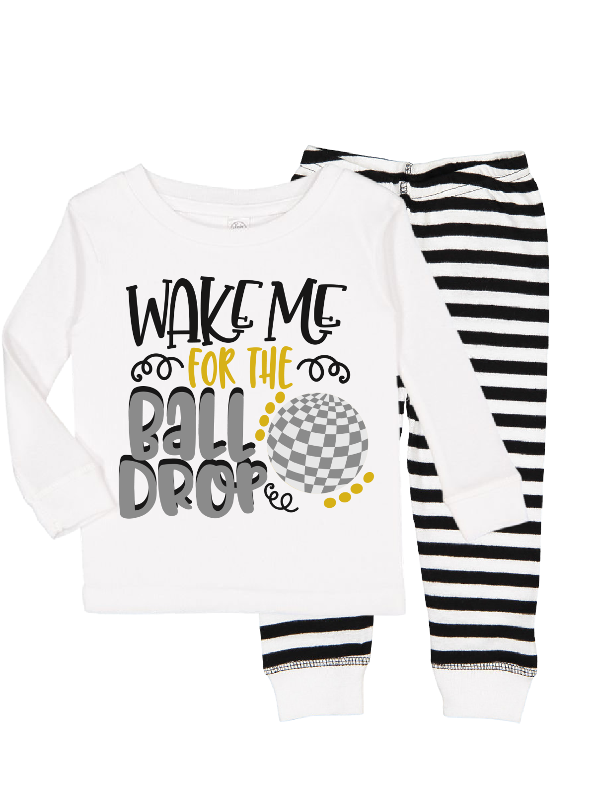 Wake me for the ball drop kids pajamas set