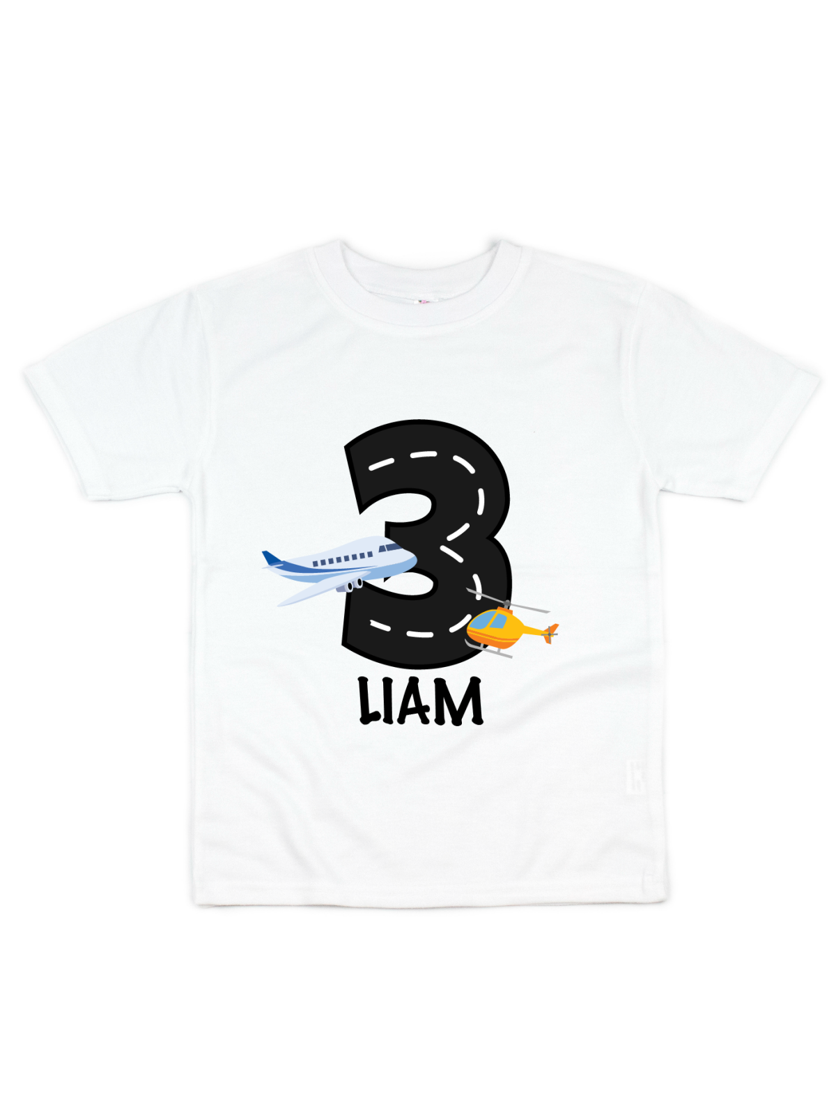 white helicopter and airplane birthday shirt for boys