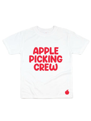 apple picking crew kids fall shirts white and red