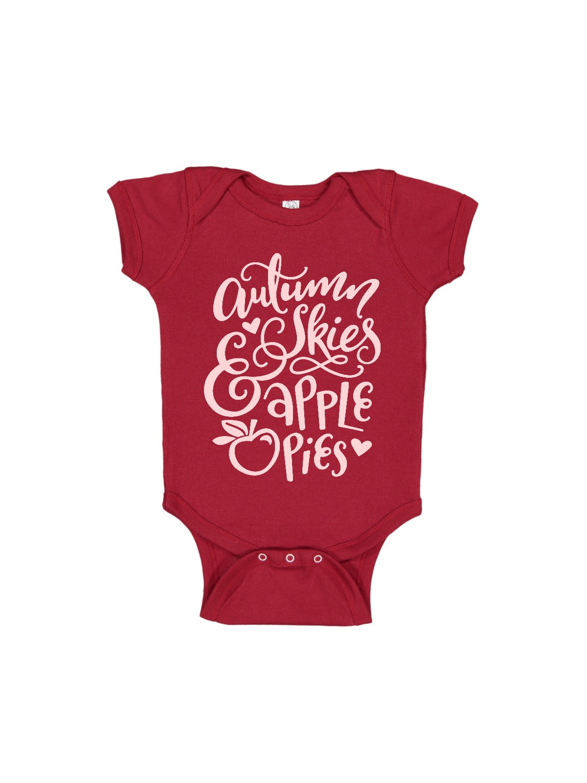 autumn skies and apple pies baby bodysuit one piece in deep red