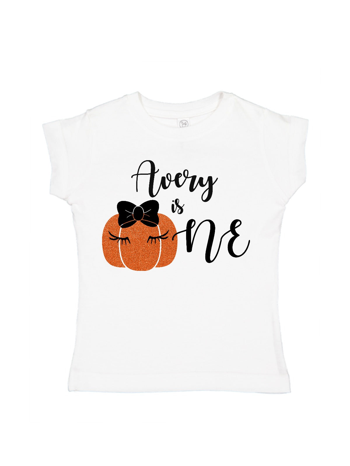 Personalized Girls Birthday Outfit that reads Name is ONE with the O in One being a pumpkin