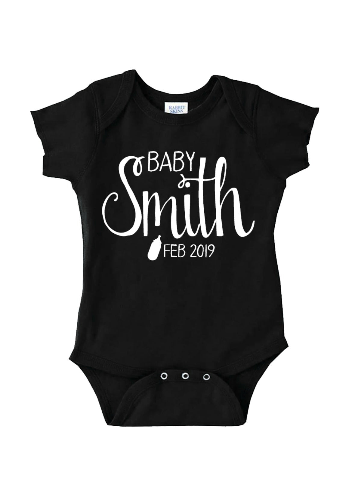 personalized pregnancy announcement baby bodysuit last name and due date