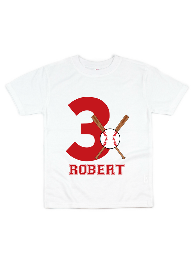 white baseball birthday shirt