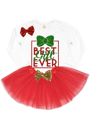 girls best gift ever green and red holiday tutu outfit