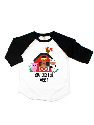 personalized big sister barn animals shirts
