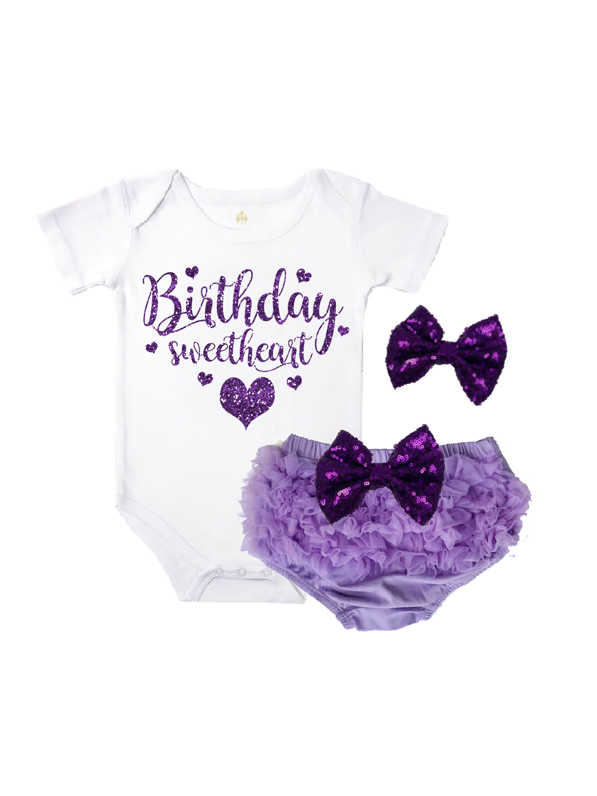 baby girl birthday sweetheart purple cake mash outfit