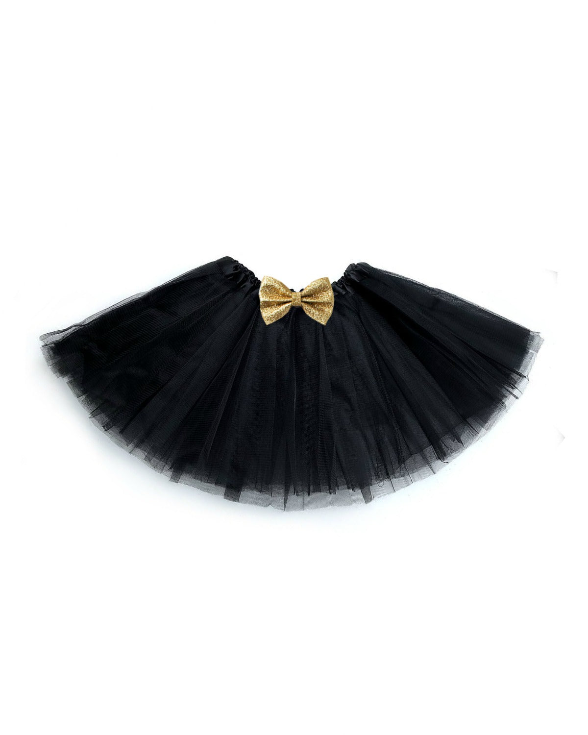 Little Girls Black 3 Layer Tutu with Gold Sparkle Bow Attached at Waist