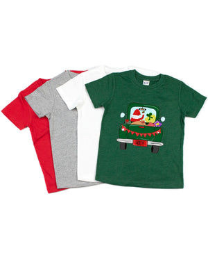 kids black santa vintage truck with presents christmas shirts