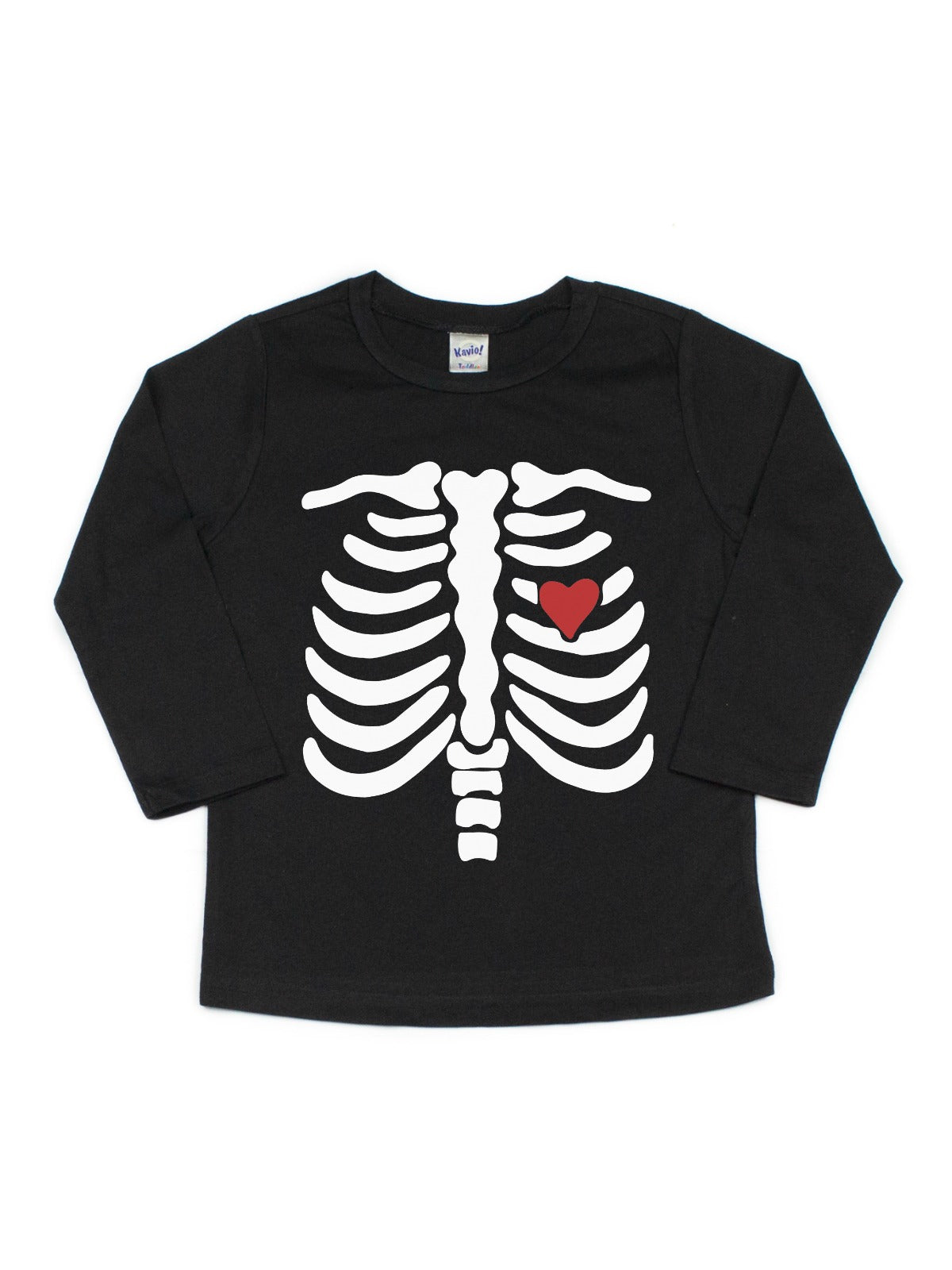 Black Short Sleeve Shirt with Skeleton Outline and red heart