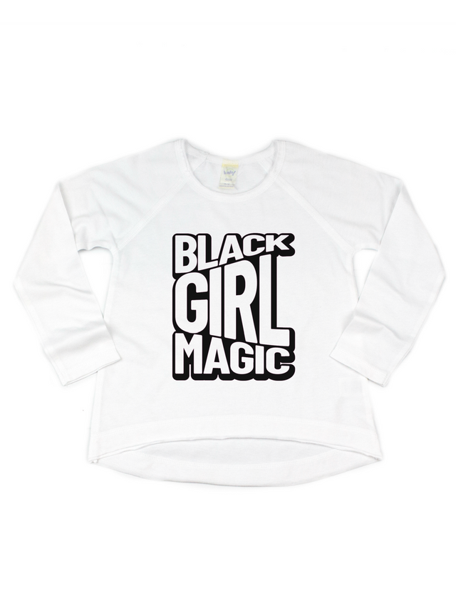 White long sleeve kids shirt that reads Black Girl Magic in retro font