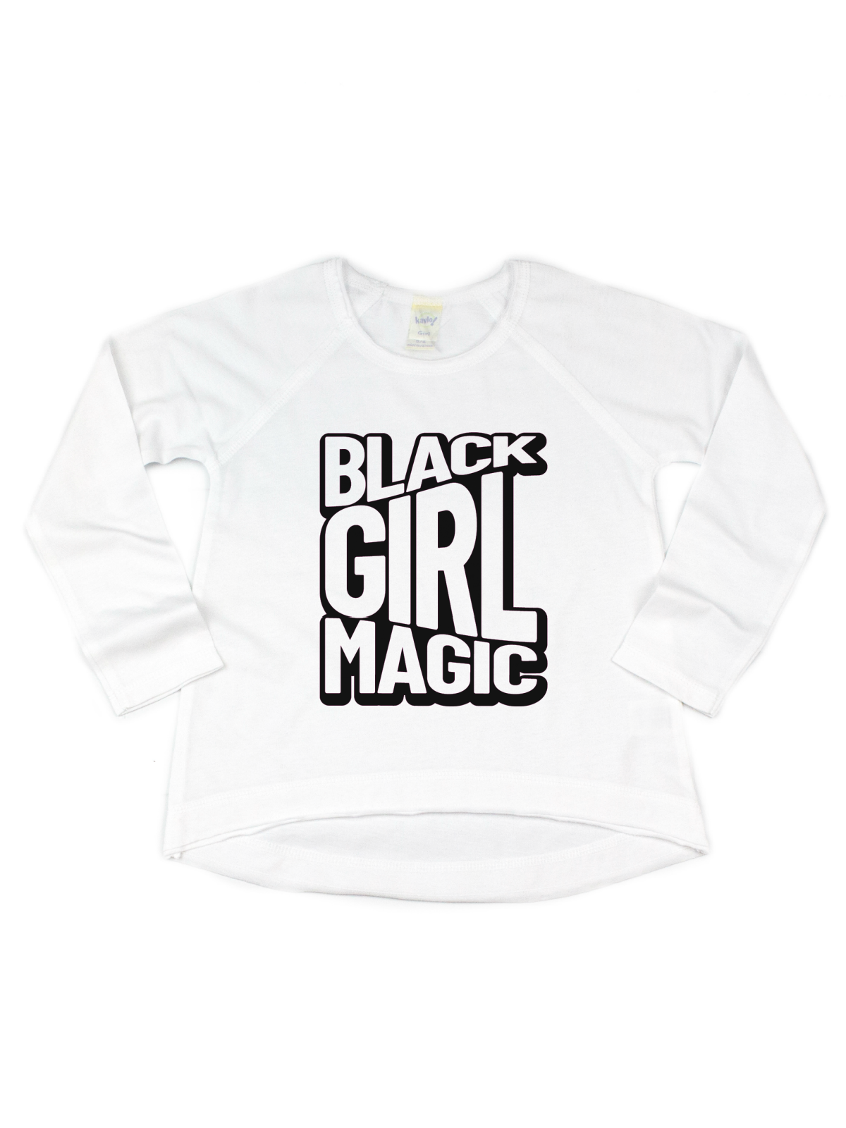 White long sleeve kids shirt that reads Black Girl Magic in retro font