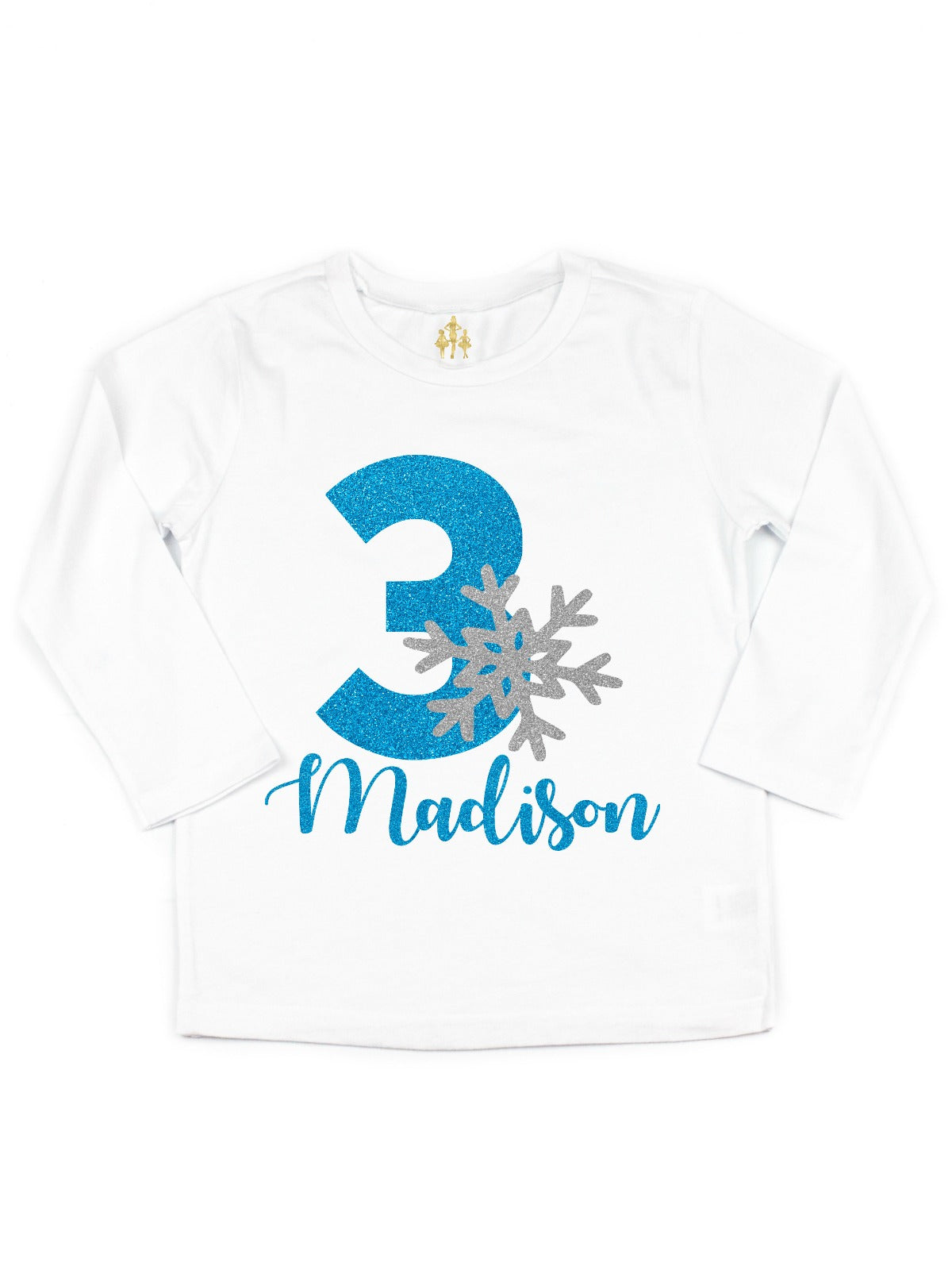 glitter snowflake silver and blue girl's t-shirt
