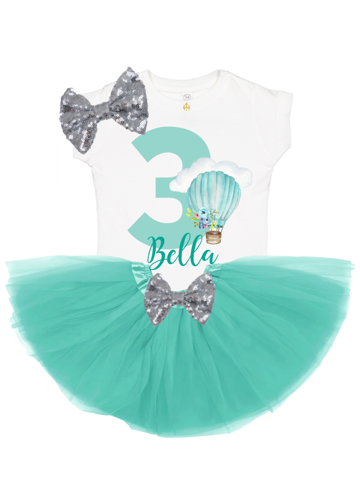 green and blue hot air balloon tutu birthday outfit