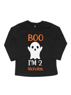 boo i'm 2 personalized boys halloween birthday shirt